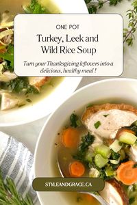 This turkey, leek and wild rice soup uses leftover turkey, veggies and herbs from the big Thanksgiving or Christmas feast and turns them into a delicious and healthy post-holiday soup.