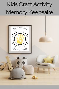 Kids craft activity - You are my sunshine handprint craft printable. Fun for home, preschool or daycare. Makes a great gift for mom, dad or grandparents. Print and frame for room decor or as a memory keepsake #handprintcraft #youaremysunshine