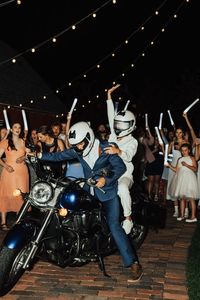 unique motorcycle exit wedding sendoff ideas glow sticks