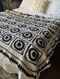 Ready to ship beautiful black and white blanket. Perfect gift for someone special. This one is around 70 x 50 inch . If you looking for different size or different colors it can be made to order. Please allow 3 to 4 weeks to be made. Sometimes can be done faster depends on order volume. Blanket is made of acrylic yarn and is easy to take care. Thank you for visiting my shop 🧡 Please check out my Instagram @vintageroosterdeaign