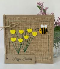 Birthday Card. Yellow flowers with a bee. Wool ... - Folksy