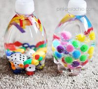 putting pom pom in bottles. This will keep toddlers busy for a long time (on average 40-50 minutes.)