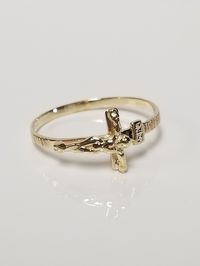 "Thanks for shopping our vintage estate store. We tend to sell well below wholesale and truly hope you enjoy all of our items. Many of the items are one of a kind, so please enjoy scrolling through the pictures and hopefully something will catch your eye. Brown spots are from camera. Nice estate 10k yellow gold Jesus Christ cross baptism ring. Ring Size: 6.25  Setting: 3/8\" 8mm Band width: 1.5mm Weight: .94 gram Nice ring. Marked 10k. As with most estate items there may be some wear on the item. We do not sell new items, nor to we charge new retail prices."