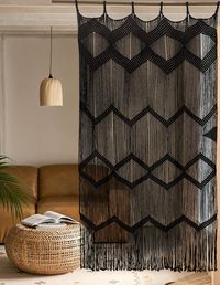 PRICES MAY VARY. Size :Macrame cutrain black Dimensions:42"W（107cm）x 75"H（190cm） Material:Hand knot macrame cord black, 100% cotton. Funtion: macrame curtain is beautiful in any doorway and is a perfect way to cover an open closet to draw attention away form what's inside.Aslo perfectly fit in a bed headboard,living room,gallery wall,fire place ,baby's crib etc. Mounting: -macrame hanging, you'll need something sturdy to hang it from. you can use wooden dowel rods from the craft store, Iron nails cut to size from the hardware store,acylic rods, drift-wood, or peg Wooden found. Style:macrame fringed window panel,capturing a classic bohemian look that trims your space with free-spirited energy.Intricately knotted construction that filters light through your space in the dreamiest way,with fr