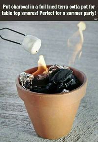 Charcoal in foil lined terra cotta pots for tabletop smores.... >> Find out even more at the picture