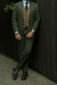 Dark Green Men 3 Piece Tweed Suit Vintage Prom Groom Tuxedo Wedding Suit Custom | eBay