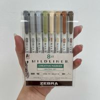 These dual-tipped highlighters are perfect for doodling or note-taking. One side is a traditional chisel-tip highlighter, and the other is a bullet tip marker for bold linework and headings. Details:Set of 8 MildlinersDual Ended (Chisel Tip + Bullet Tip)Acid-Free; Archival QualityAP Certified Non-Toxic By Zebra