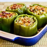 Recipe for Stuffed Green Peppers with Brown Rice, Italian Sausage, and Parmesan