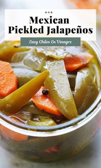 Chiles En Vinagre (aka Escabeche) are pickled jalapeños and are so easy to make! You can add them to tacos, burritos, or just eat on the side along with eggs and even chips!