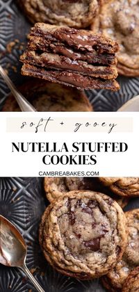 These chocolate filled cookies are perfectly soft and chewy and stuffed with nutella! They use simple ingredients and no mixer for a fun twist on a classic chocolate chip cookie recipe.