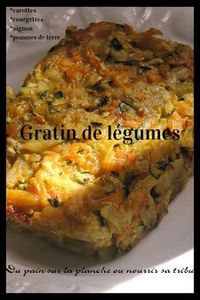 Une recette toute légère…pour se régaler. Un gratin de légumes...carottes, pommes de terre, courgettes, oignon, une crème allégée..un soupçon de paprika, gratiné avec un peu de fromage râpé