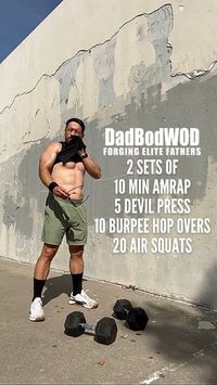 Dad Bod WOD: Kevin Torres on Instagram: "This is seriously one of my go-to workouts! Hit that arvhive button to save this one for later! 10 Min AMRAP 5 Devil Press 10 Burpee Hop Overs 20 Air Squats Rest 2-3 Minutes Repeat the entire 10 Min AMRAP So, I’ve done this workout in numerous ways. I’ve done it as a 10-round workout, as a 25 min AMRAP, as two 5 round workouts, etc, etc This time, just set a 10-minute timer, and let ‘er rip! After those 10 minutes are up, rest for about 2-3 minutes