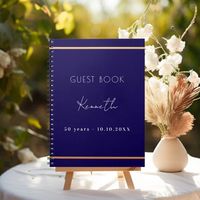 Guest book birthday blue gold minimalist budet | Zazzle