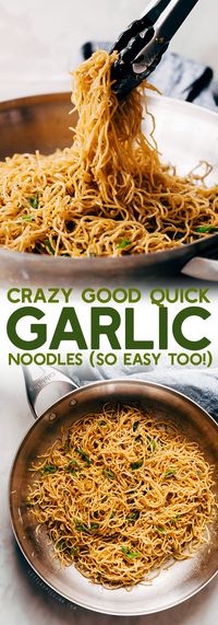 Crazy Good Quick Garlic Noodles - a quick 15 minute recipe for garlic noodles! These noodles are a fusion recipe and have the BEST flavor! #garlicnoodles #quickgarlicnoodles #garlicspaghetti #pasta #noodles | Littlespicejar.comCrazy Good Quick Garlic Noodles - a quick 15 minute recipe for garlic noodles! These noodles are a fusion recipe and have the BEST flavor! #garlicnoodles #quickgarlicnoodles #garlicspaghetti #pasta #noodles | Littlespicejar.com