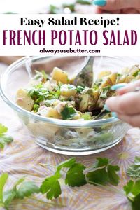 Try the best easy, homemade Vegan Potato Salad! Without mayo, eggs or any dairy products it's made creamy the traditional French way with a Dijon mustard dressing - which makes it naturally vegan, gluten free and dairy free.