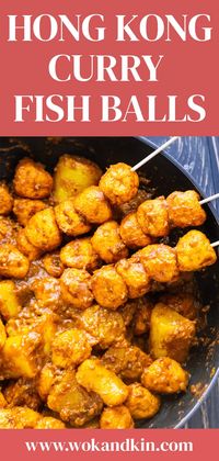 These Hong Kong inspired Curry Fish Balls are generously coated in a luscious sauce full of bold, spicy and fragrant flavors. Our incredibly easy homemade version comes out thick, creamy and can be enjoyed just as you would in the streets of Hong Kong - right off a skewer! #curryfishballs #hongkongfishballs #hongkongcurryfishballs