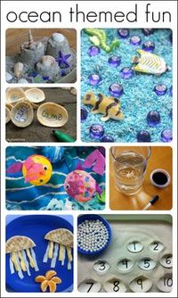 35 fun ideas for an ocean theme! Includes ideas for arts and crafts, math, science, sensory, play doughs, literacy, and snacks!