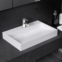 Bathroom Wash Basin Stone Wall Hung Countertop Sink White & Waste Plug 500x380mm  | eBay