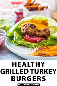 This healthy grilled turkey burger recipe is so easy, juicy and takes under 10 minutes to prepare! Perfect to throw on the grill on a busy weeknight or weekend BBQ with family and friends. |Mealswithmaggie.com #grillingrecipes #grillrecipes #turkeyburger #healthyturkeyburger #healthygrilledturkeyburger #bunlessburger #healthyburger #easyturkeyburger #dinneridea #dinner #BBQ