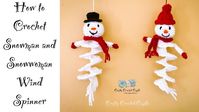 This adorable Snowman Wind Spinner crochet pattern was designed by Jenila Mathialagan. For this project you will need Medium Weight Yarn [4] and a 4.5 mm crochet hook. The finished wind spinner measures approximately 11-inches long. The pattern is available as a free VIDEO pattern. Or you can purchase the PDF from Ravelry.