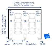 Double garage dimensions with 2 doors including garage door dimensions.  Click through for more on garage design and home design.