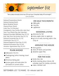 Monthly Planning Lists to help you plan a year of intentional living.