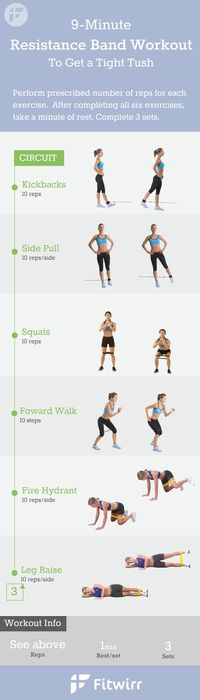 9-Minute Resistance Band Exercises for women. You don't have to lift heavy dumbbells or a medicine ball to get a great workout at home. Follow this 9 minute exercise band workouts to firm your butt, legs and inner thighs.