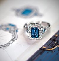 Enchanted Disney Cinderella London Blue Topaz and 3/4 CT. T.W. Diamond Double Frame Engagement Ring in 14K White Gold