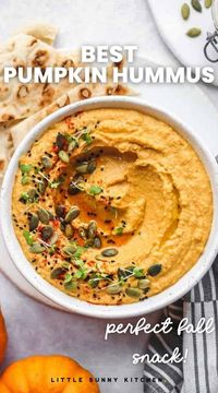 Pumpkin hummus is your new favourite autumn dip! It's so easy to make, and takes just 10 minutes to prepare.