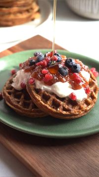 Gluten free cornflour waffles. Healthy breakfast.