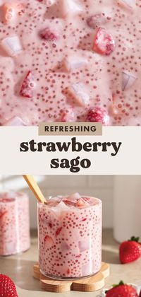 Light and refreshing strawberry sago that's super easy to make with fresh strawberries, coconut milk, tapioca pearls, and any jelly add-ins you like! #sago #strawberry #strawberrysago #nobakedessert | teakandthyme.com