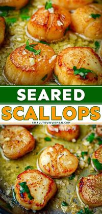 The best scallop recipe ever! It's a simple meal under 30 minutes. Cooked in a lemon garlic butter sauce, these pan-seared scallops are incredibly flavorful! Save this quick dinner idea!