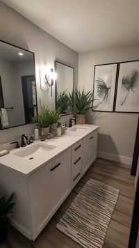 Embrace harmony with a Libra-inspired zen bathroom 🌿✨. Balanced colors and a symmetrical layout create serenity. Enjoy a spacious double vanity and peaceful artwork 🎨. Plant accents add a touch of nature, promoting tranquility in your personal oasis 🛁💚. Perfect for relaxation!