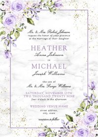 Rustic Lilac Lavender Gold Marble Floral Wedding Invitation | Zazzle