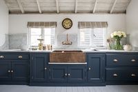 The Copper sink and dark blue cabinetry create stunning atmosphere in this Classic Middleton Kitchen | handmade kitchens| www.middleton-bespoke.co.uk