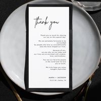 Black and White Modern Wedding Table Thank You Note