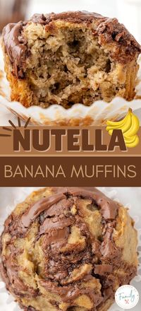 These Nutella Banana Muffins are bursting with fresh banana flavor throughout! Moist banana muffins with a sweet Nutella swirl on top, and it uses 6 ripe & browned bananas. One batch never lasts long in my house. Learn how to make the best banana muffins with Nutella with all my tips and step-by-step instructions.