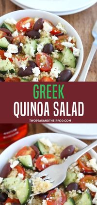 A simple quinoa salad with all of your favorite Greek flavors! This flavorful greek quinoa salad for dinner is great served along with side grilled vegetables, chicken, or fish. Try making one today!