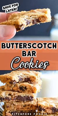 Cake mix butterscotch cookie bars are a quick and easy bar cookie recipe! You'll only need a few ingredients to make three dozen of these delicious, chewy cookies. This is the easy way to get a great cookie taste in a one-pan dessert!