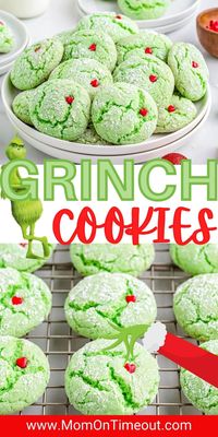 Easy Grinch Cookies are guaranteed to steal the hearts of all your friends and family this Christmas season! This easy Christmas cookie recipe is quick to make and is incredibly festive and fun – just perfect for cookie plates and dessert tables this holiday season! // Mom On Timeout