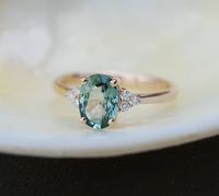 Just the center stone on a pavé band | Engagement Ring Rose gold engagement ring Green Blue Sapphire ring Blake Lively ring oval cut Rose gold diamond ring 1.3ct sapphire ring by EidelPrecious on Etsy #sapphireengagementrings