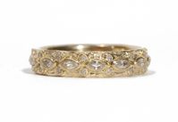 18K Yellow Gold Lacy Eternity Stack Ring with Marquis Shaped White Sapphires and White Diamonds. (0.14 TCW)