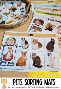 These pets sorting mats are a fun addition to pets center activities or science centers. They feature real photos which can be used to develop new vocabulary too. #petsunit #petstheme #petsactivities #petactivities #pettheme #prek #kindergarten #preschool #petweek #montessori #sciencecenter #petscenter