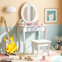 Crafted from safe materials with sturdy construction, the vanity table and chair are durable and stable. The equipped anti-toppling device helps attach the vanity table to the wall for safety.