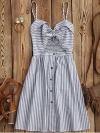 $19.99 Striped Front Knot Cutout Cami Dress - STRIPE M