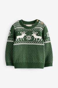 Let your little one feel festive and cosy in this super soft knit cotton jumper, featuring a timeless reindeer fairisle design. Soft knit. Cotton. Fairisle design. Matching family items available. Machine washable. Machine washable. 100% Cotton.