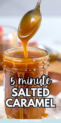 The perfect 5-minute Salted Caramel Recipe - this caramel sauce uses brown sugar and no cream and is the perfect sauce for ice cream, brownies, cakes or pie!