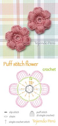 Crochet: puff stitch flower diagram!                                                                                                                                                      Más