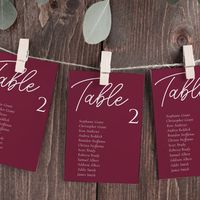 Burgundy Wedding Table Seating Chart Cards for $2.92 - Wedding Cards