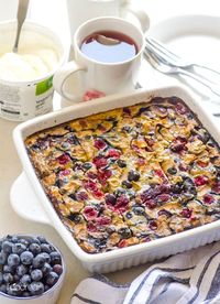 Quinoa Breakfast Bake Recipe is a delicious baked oatmeal alternative with quinoa, steel cut oats, berries, banana and optional protein powder. | ifoodreal.com